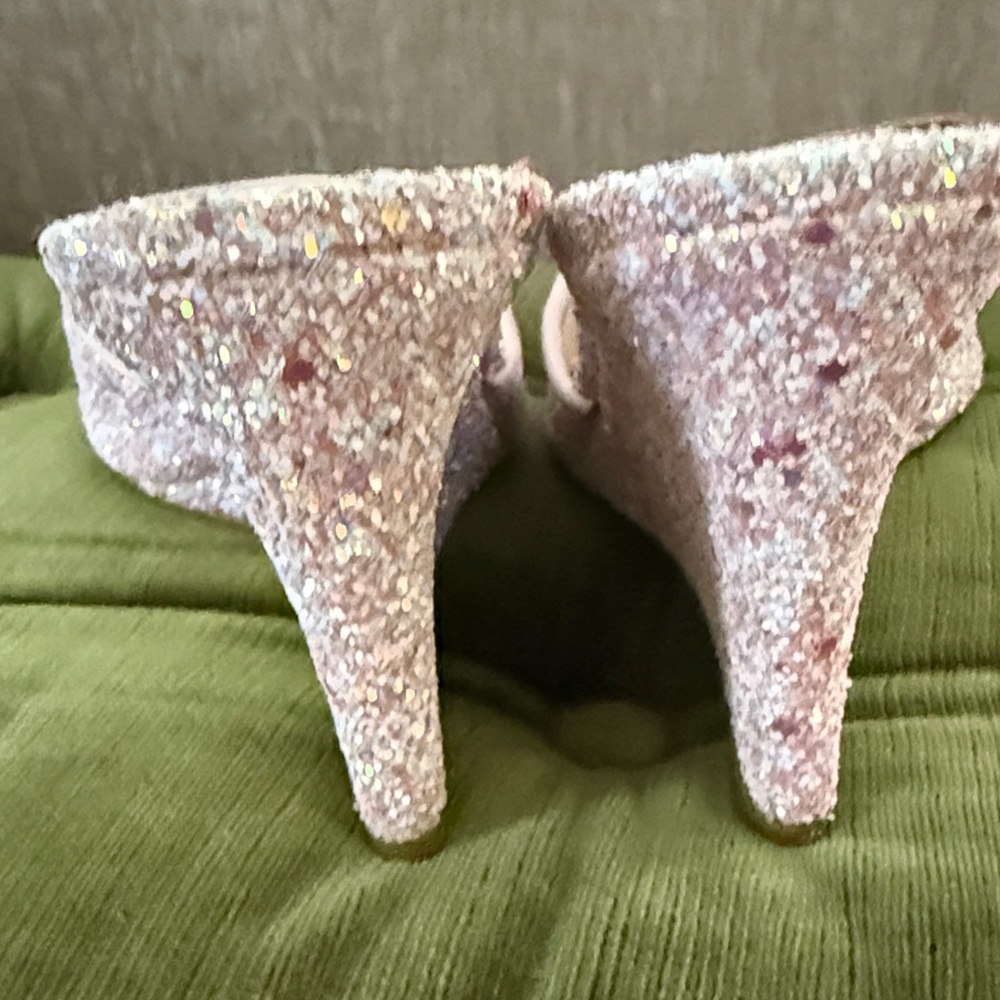 Anthropologie Maeve Sparkling Pink Glitter Wedges - Picture 4 of 6